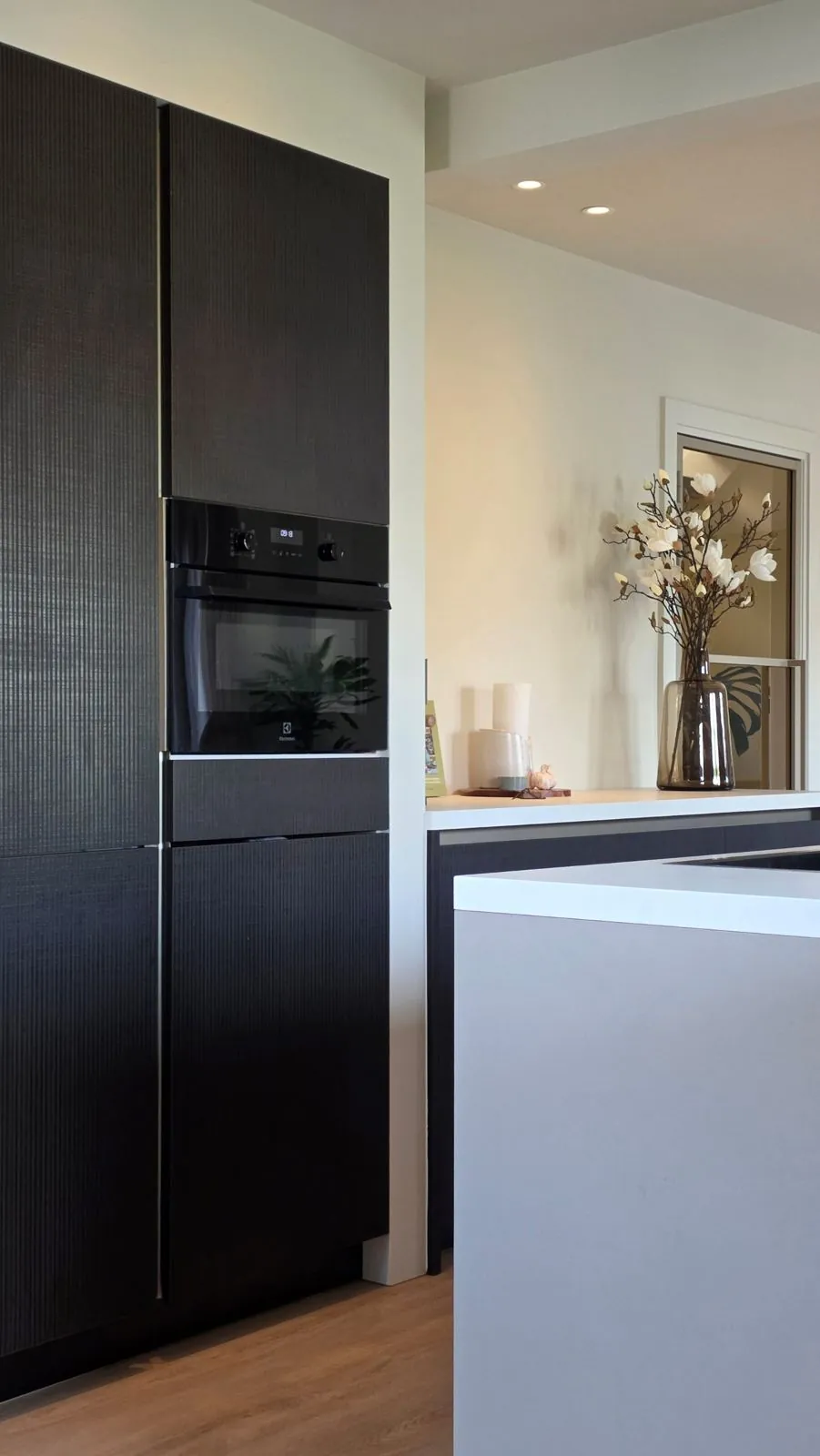 Cabinet wall in dark brown wood